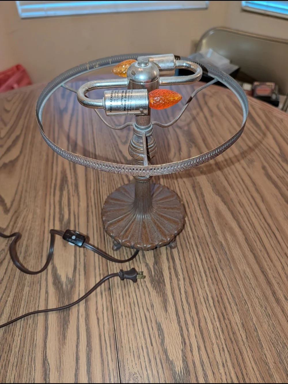 Vintage-Style Brown Table Lamp with Amber Bulb Accents